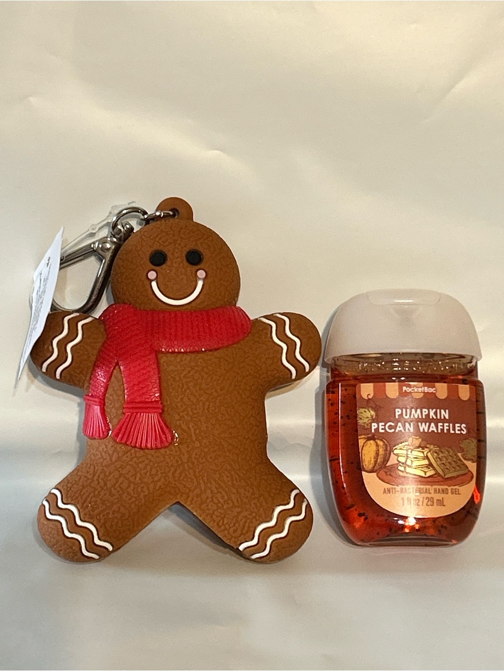 Bath & Body Works Gingerbread Keychain Holder & Pumpkin Pecan Waffle Hand gel